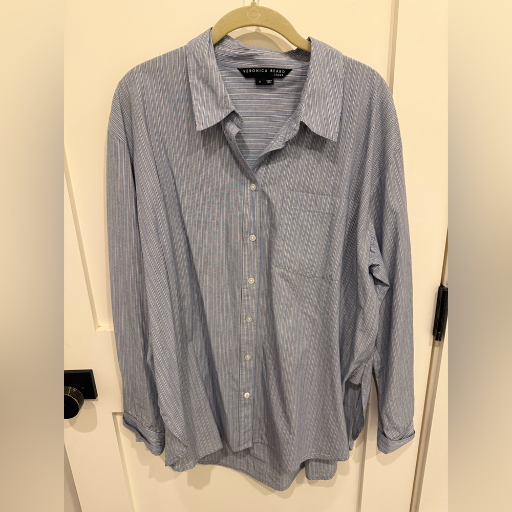 Veronica Beard Wimen’s Blue Striped Boyfriend Shirt